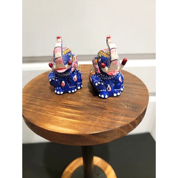 Lucky Elephant Mini Figurines Meenakari Indian Hand-Painted Art Royal Blue - Picture 6 of 9